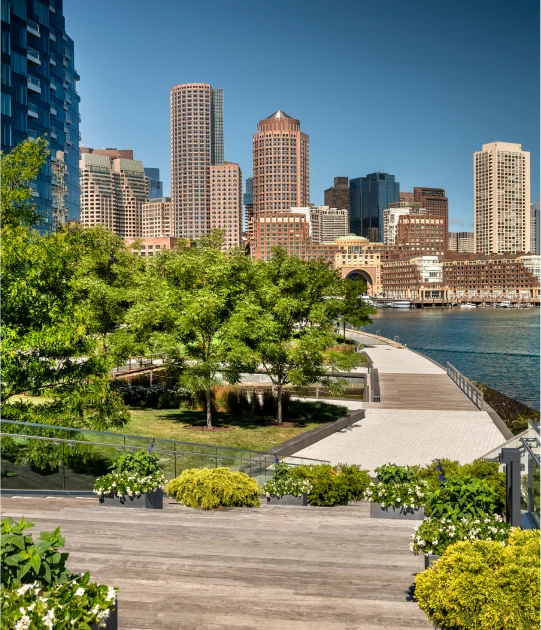 City park with downtown skyline in the background