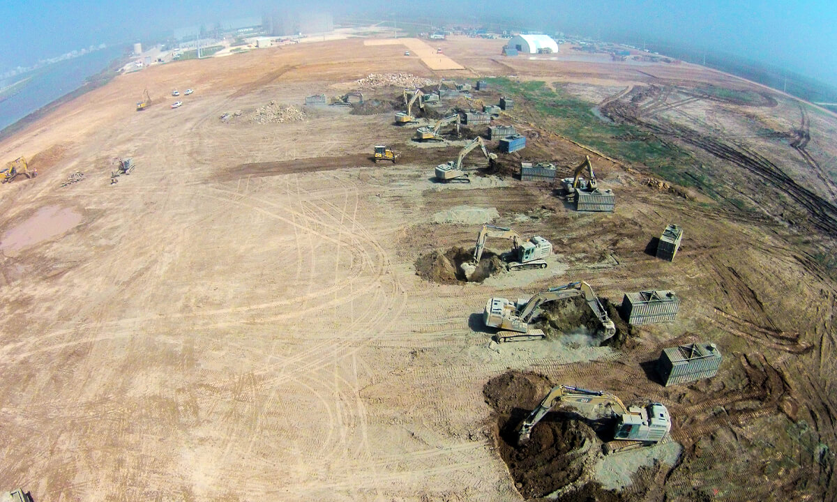 Arial view of ground stabilization work site